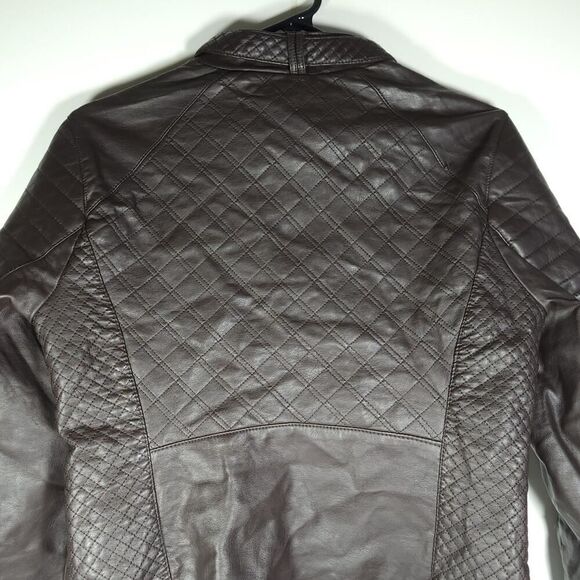 Cavalini Ci Sono Women's Sz M Brown Faux Leather Quilted Front Zip Biker Jacket - Picture 8 of 11